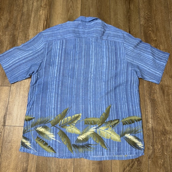 Puritan Men's Hawaiian themed shirt large blue strip palm leaves short sleeve - Picture 5 of 5